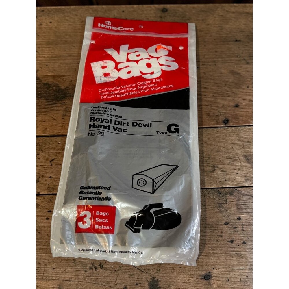 HomeCare Vac Bags For Royal Dirt Devil Hand Vac Type G No. 29 Disposable Pack Of